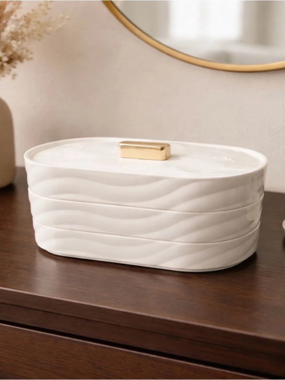 Cream color stackable plastic organizer